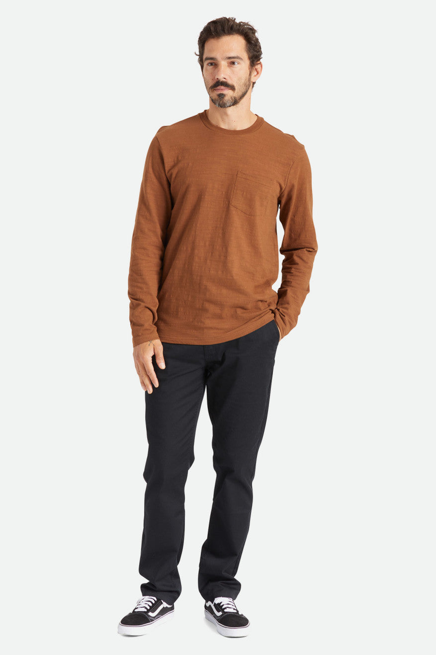 Prendas De Punto Brixton Basic Slub L/S Pocket Hombre Marrom | LQHWEG523