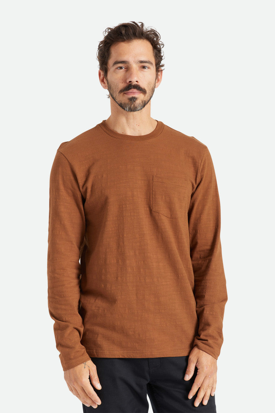 Prendas De Punto Brixton Basic Slub L/S Pocket Hombre Marrom | LQHWEG523