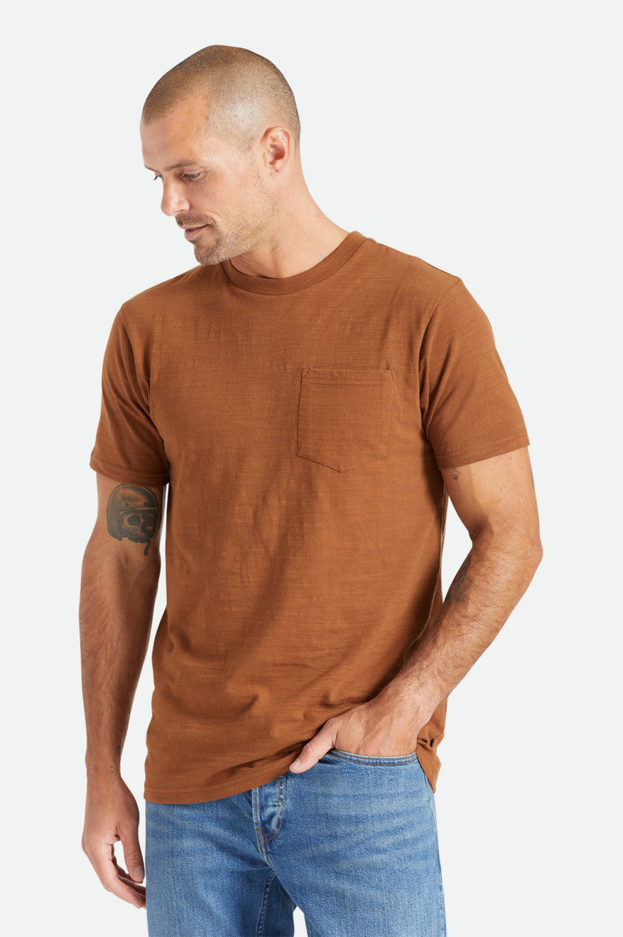 Prendas De Punto Brixton Basic Slub S/S Pocket Hombre Marrom | BEVNPQ216