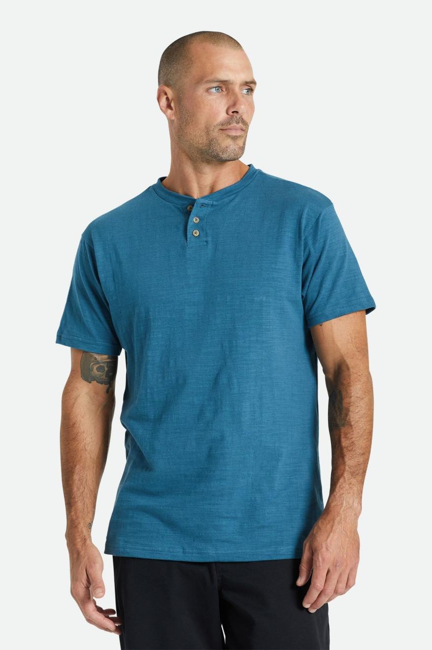 Prendas De Punto Brixton Basic Slub S/S Henley Hombre Turquesa | JZGLPU753