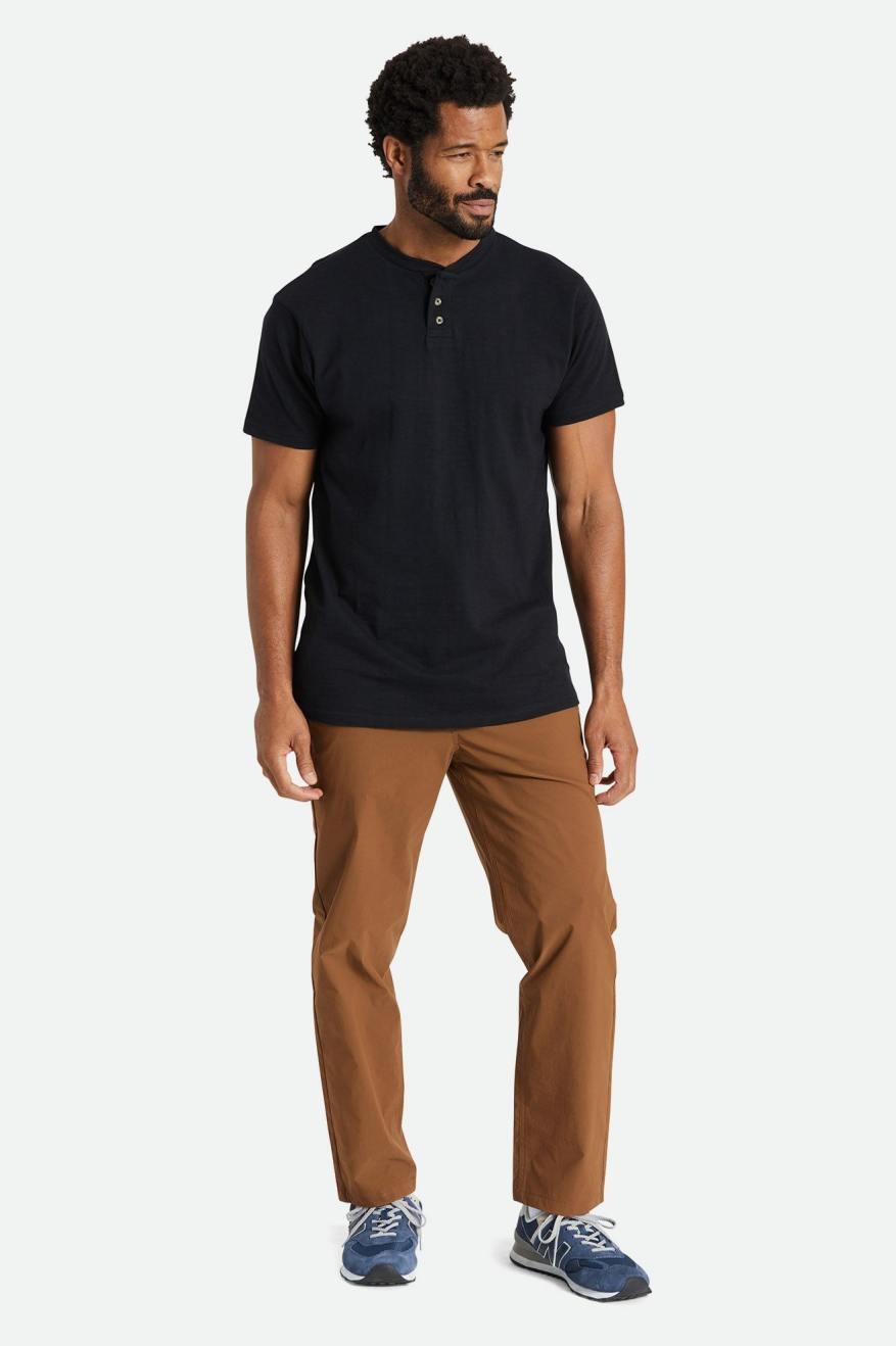 Prendas De Punto Brixton Basic Slub S/S Henley Hombre Negros | LXBYKE384