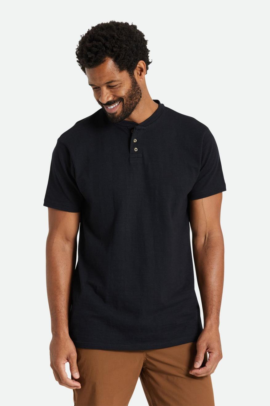 Prendas De Punto Brixton Basic Slub S/S Henley Hombre Negros | LXBYKE384