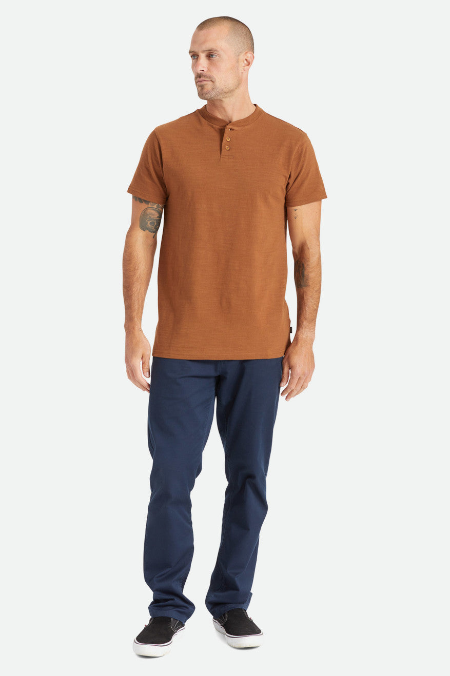 Prendas De Punto Brixton Basic Slub S/S Henley Hombre Marrom | QOPWHF482