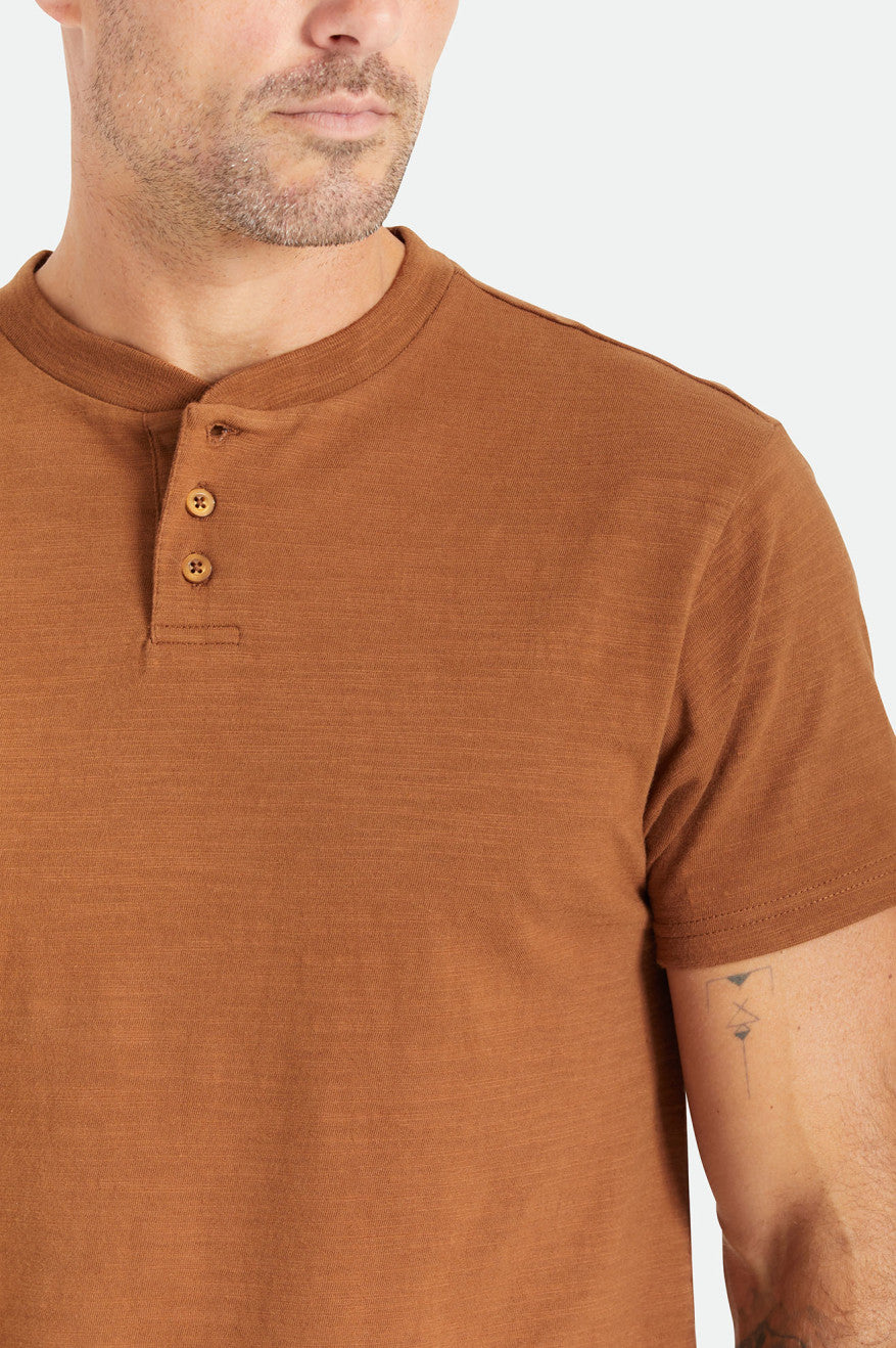 Prendas De Punto Brixton Basic Slub S/S Henley Hombre Marrom | QOPWHF482