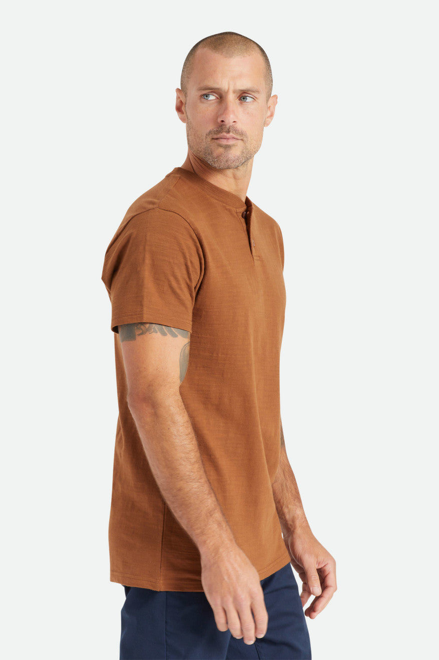 Prendas De Punto Brixton Basic Slub S/S Henley Hombre Marrom | QOPWHF482