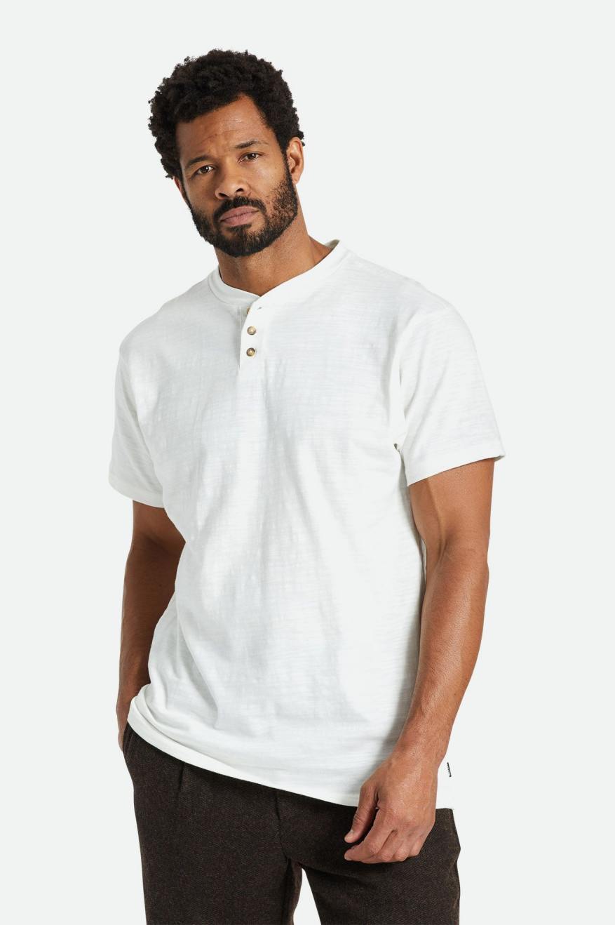 Prendas De Punto Brixton Basic Slub S/S Henley Hombre Blancos | YZIBUV786