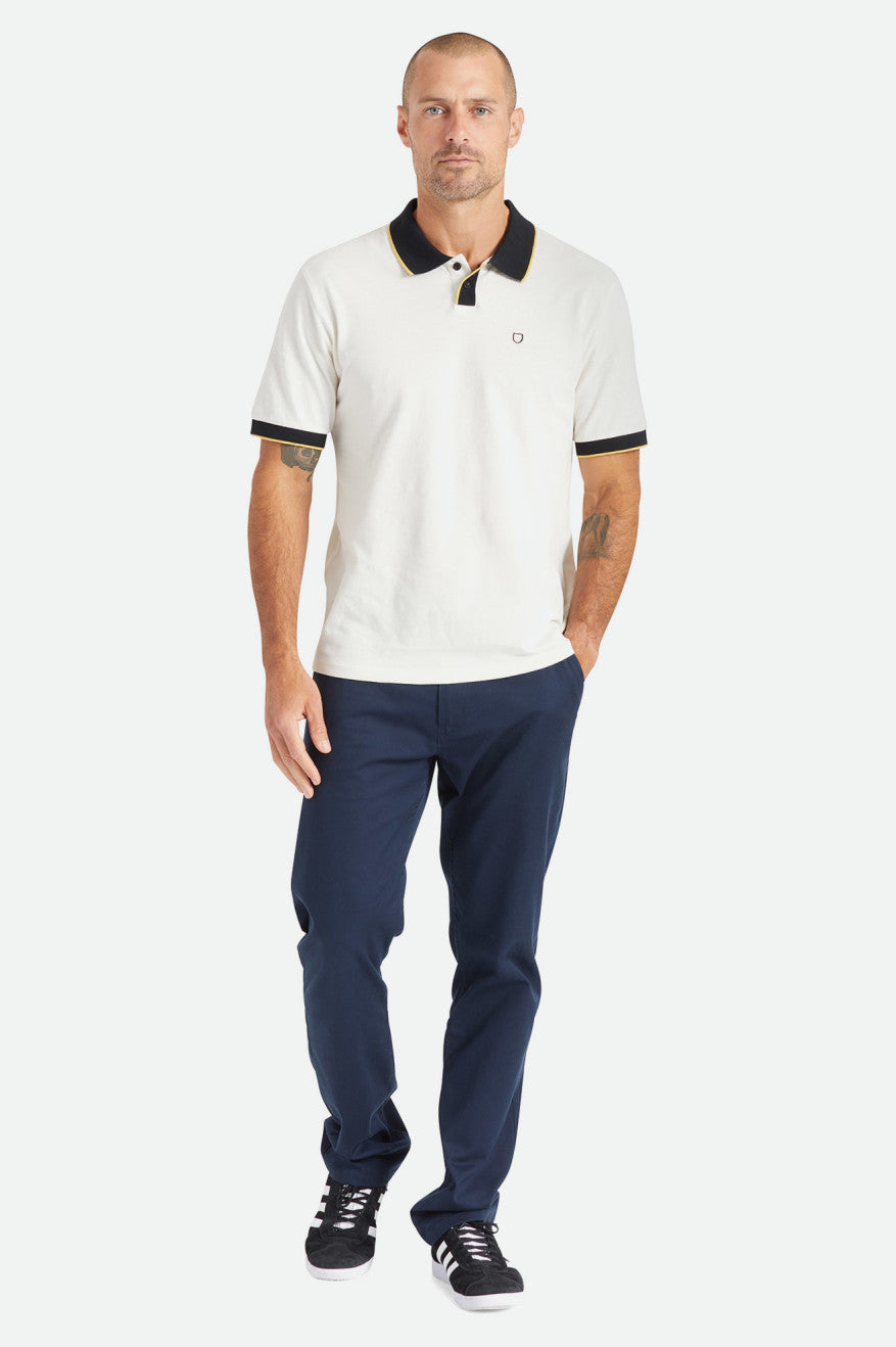 Prendas De Punto Brixton Proper S/S Polo Hombre Blancos Negros | KUDJGM094