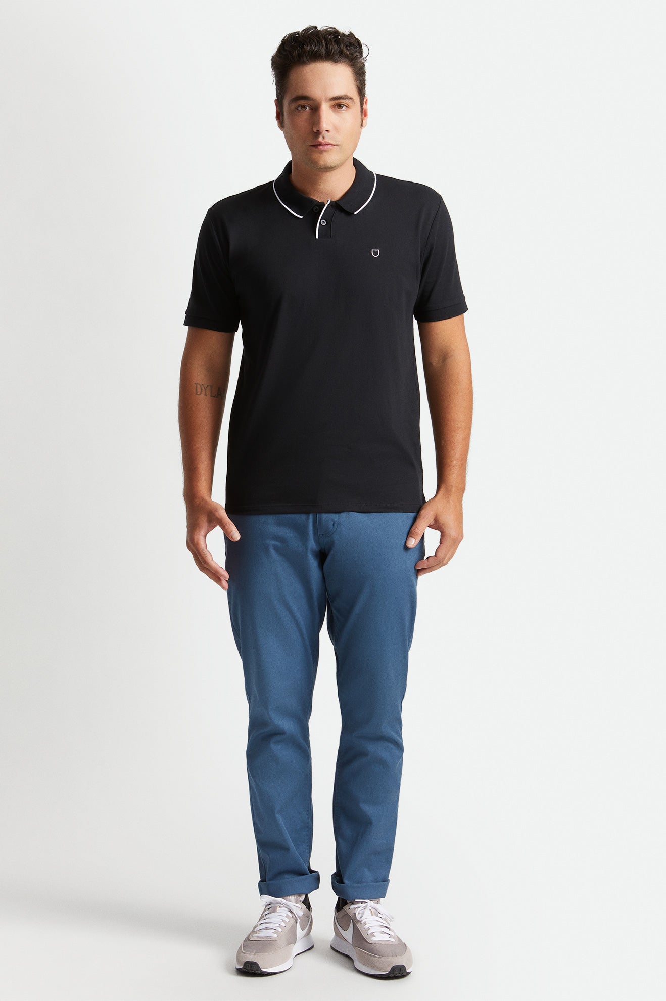 Prendas De Punto Brixton Proper S/S Polo Hombre Negros Blancos | YAZQIH917