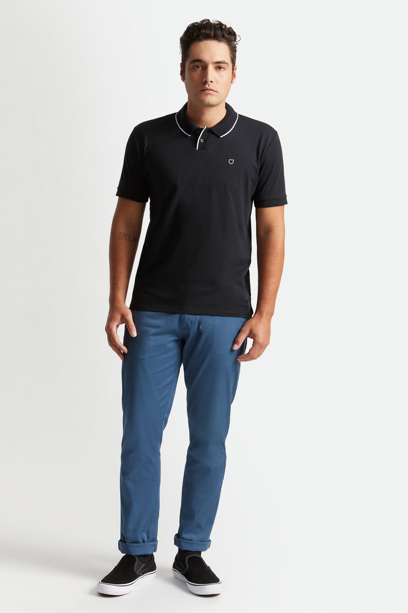 Prendas De Punto Brixton Proper S/S Polo Hombre Negros Blancos | YAZQIH917