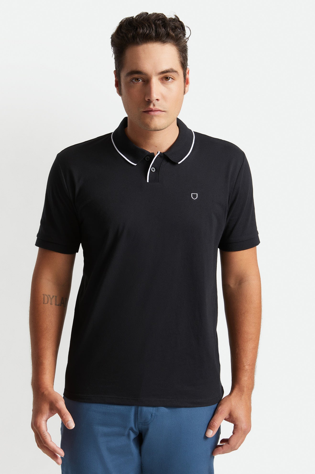 Prendas De Punto Brixton Proper S/S Polo Hombre Negros Blancos | YAZQIH917