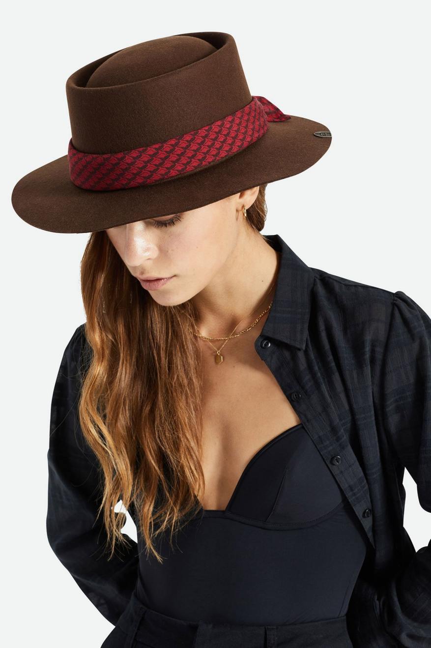 Sombreros De Fieltro Brixton Fender Jaguar Contour Fedora Mujer Marrom | DMRSCV283