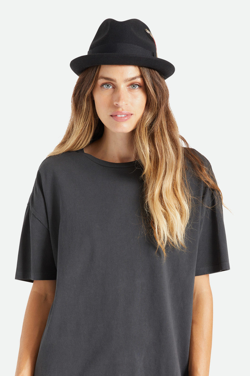 Sombreros De Fieltro Brixton Gain Fedora Mujer Negros | JBTKPC581