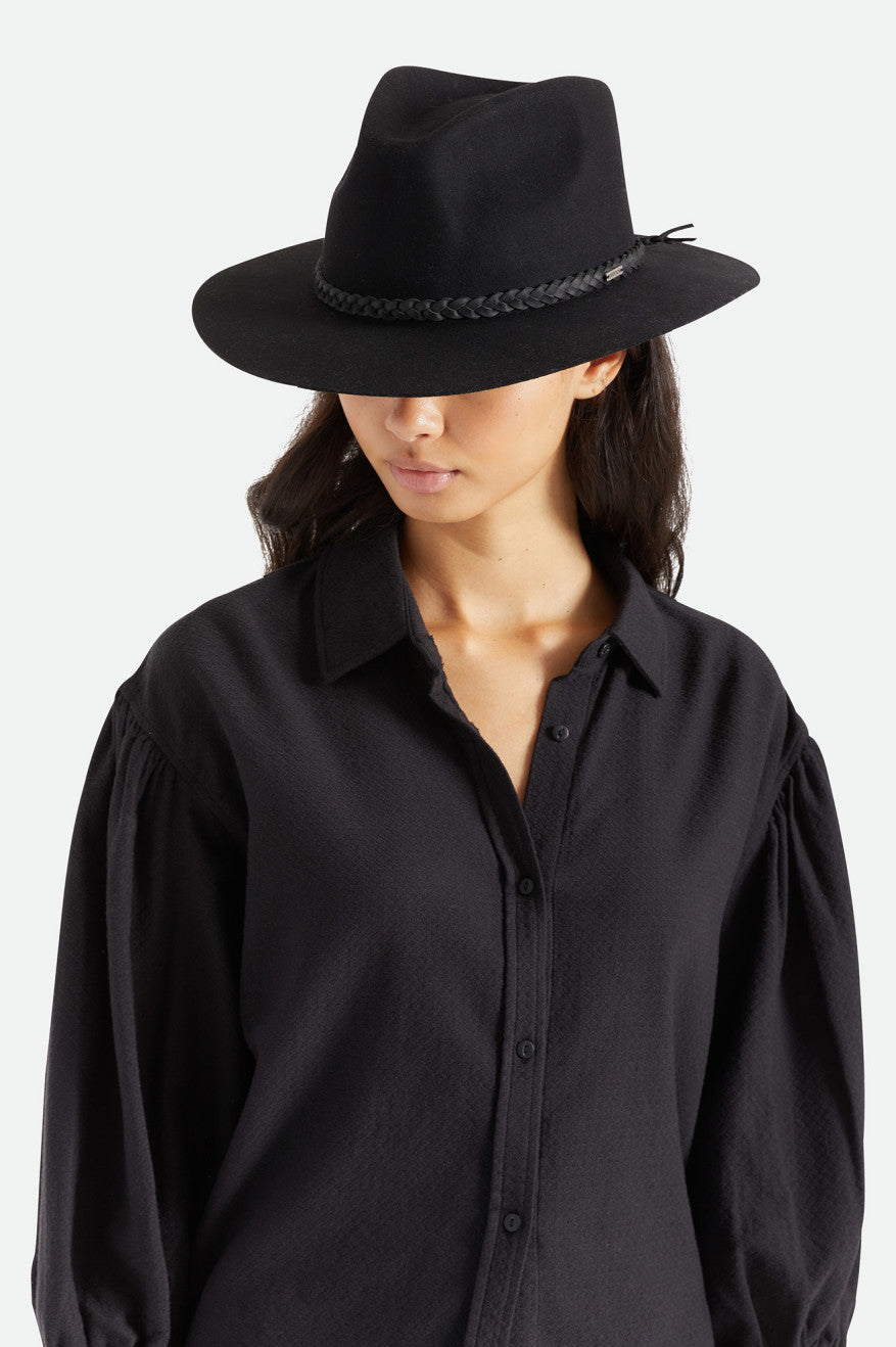 Sombreros De Fieltro Brixton Messer Western Fedora Mujer Negros | YBMGEQ057