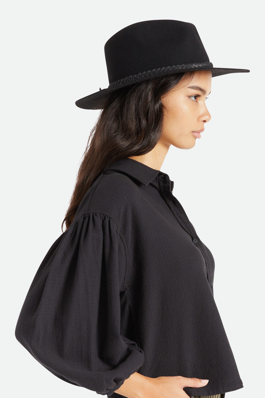 Sombreros De Fieltro Brixton Messer Western Fedora Mujer Negros | YBMGEQ057