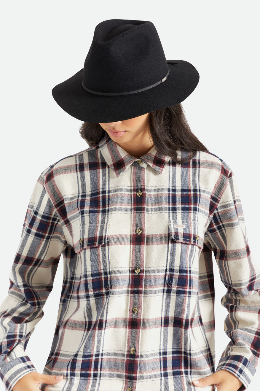 Sombreros De Fieltro Brixton Wesley Fedora Mujer Negros | TQBPRF351