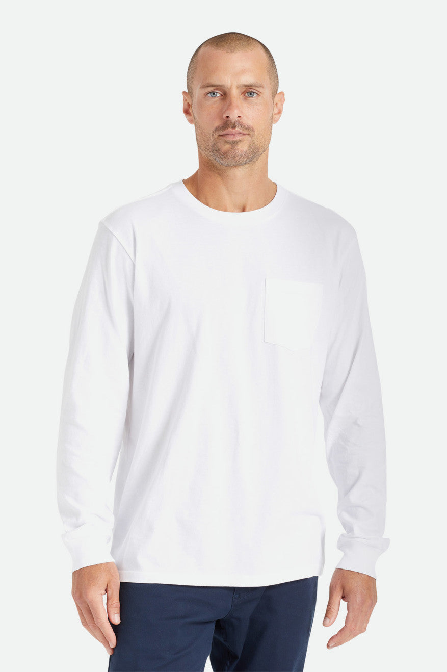 Tops Brixton Basic L/S Pocket Hombre Blancos | HXDNSA194