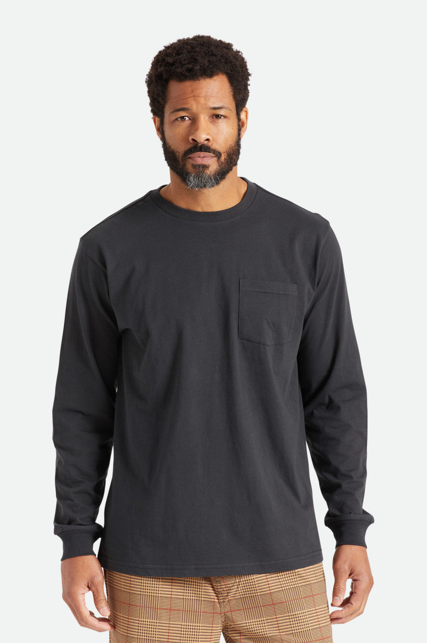 Tops Brixton Basic L/S Pocket Hombre Negros | ZSTPLM037