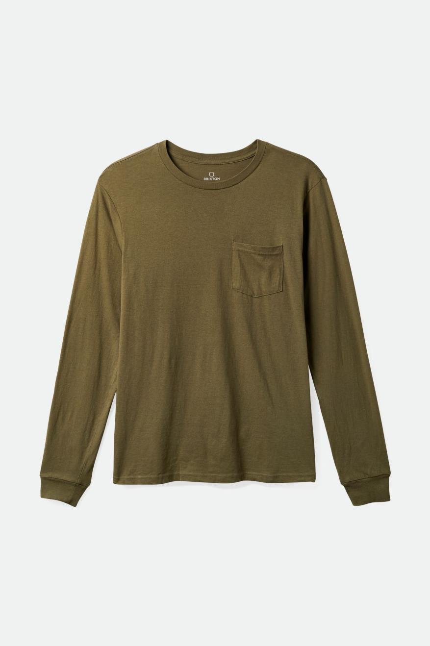 Tops Brixton Basic L/S Pocket Hombre Verde Oliva | ENQUPA518