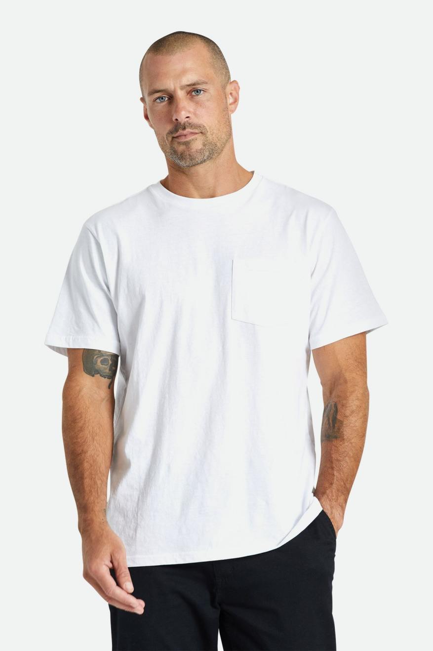 Tops Brixton Basic S/S Pocket Hombre Blancos | VHKYWE532