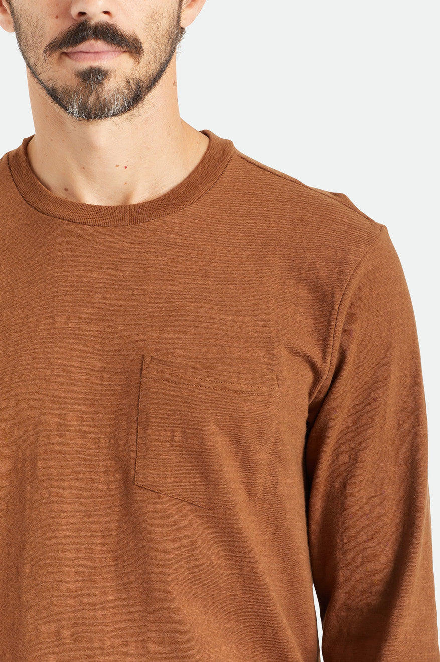 Tops Brixton Basic Slub L/S Pocket Hombre Marrom | AZMSQL407