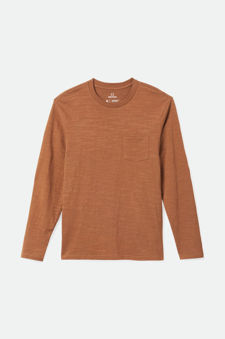 Tops Brixton Basic Slub L/S Pocket Hombre Marrom | AZMSQL407