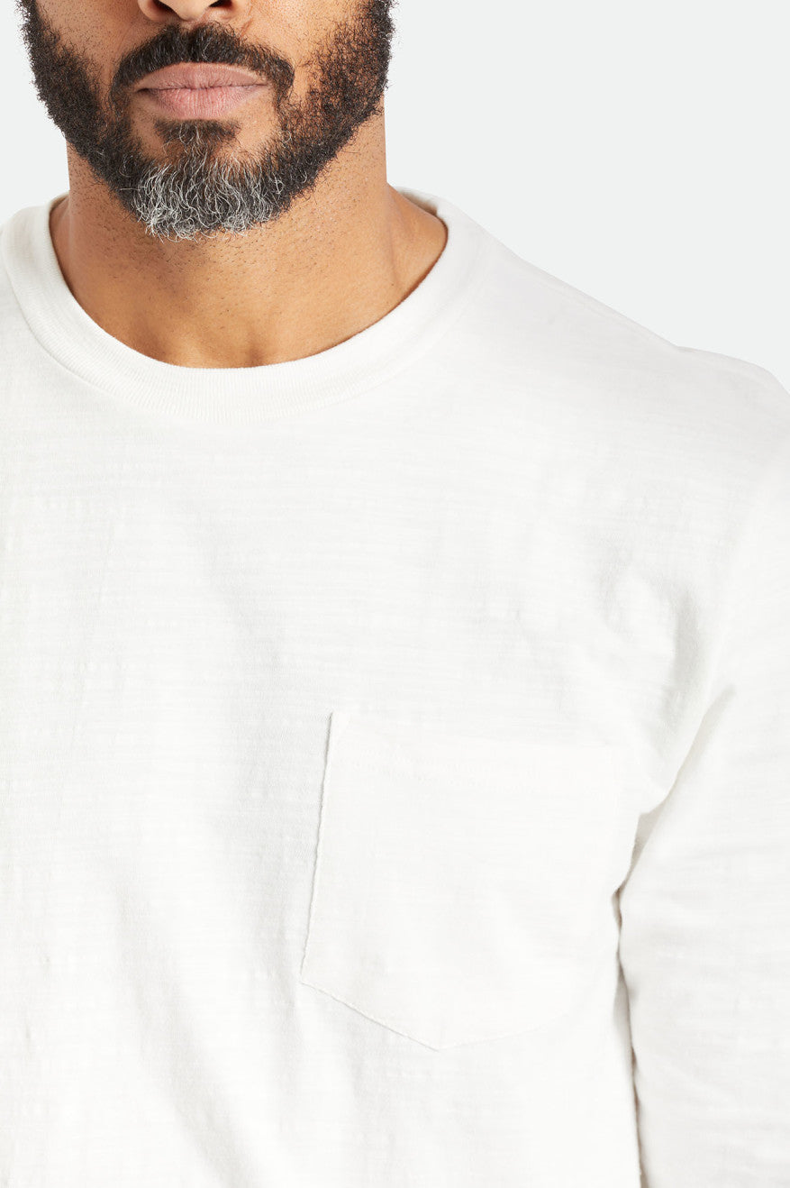 Tops Brixton Basic Slub L/S Pocket Hombre Blancos | CMOFRU240