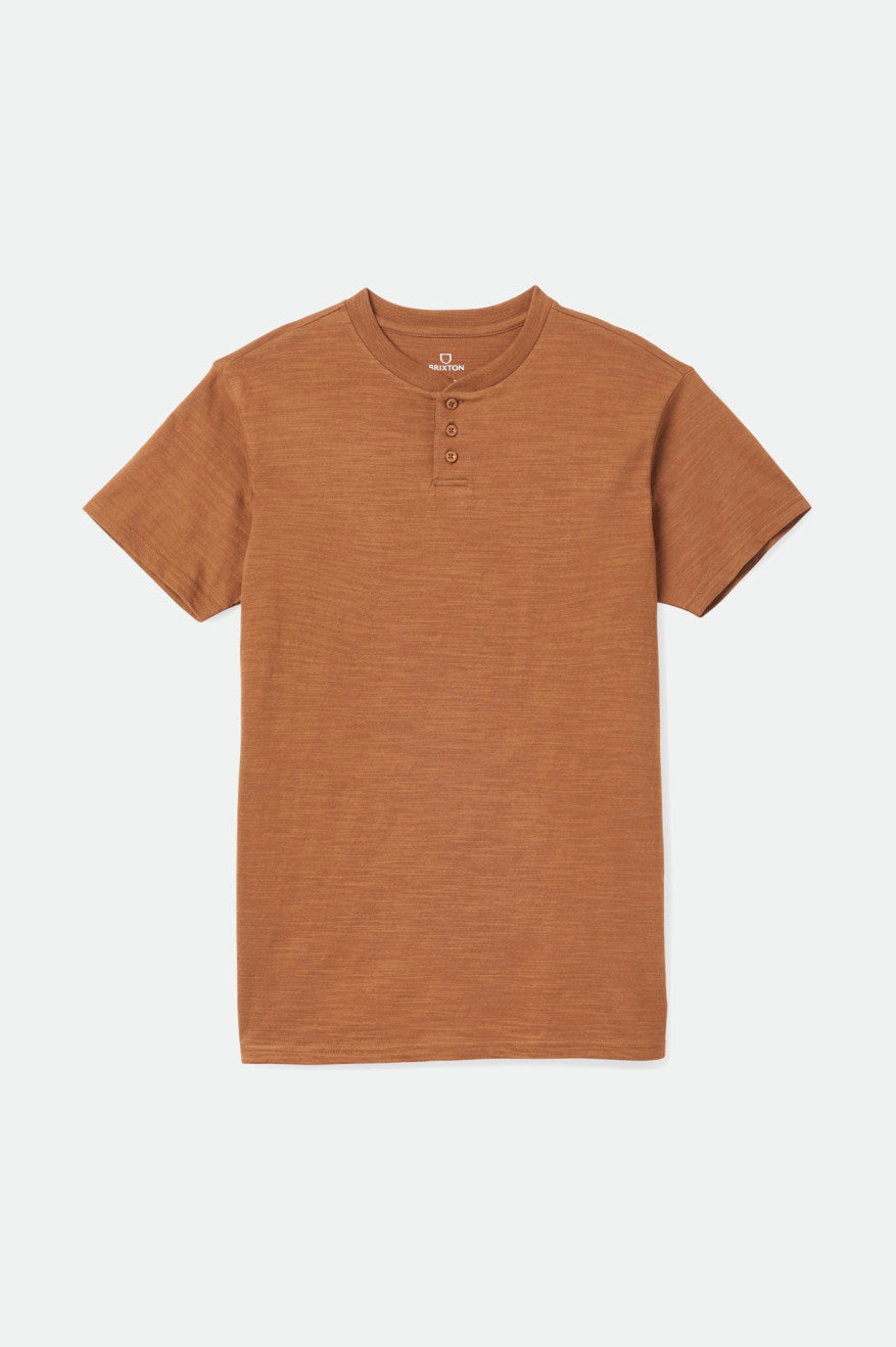 Tops Brixton Basic Slub S/S Henley Hombre Marrom | AJDSGP172