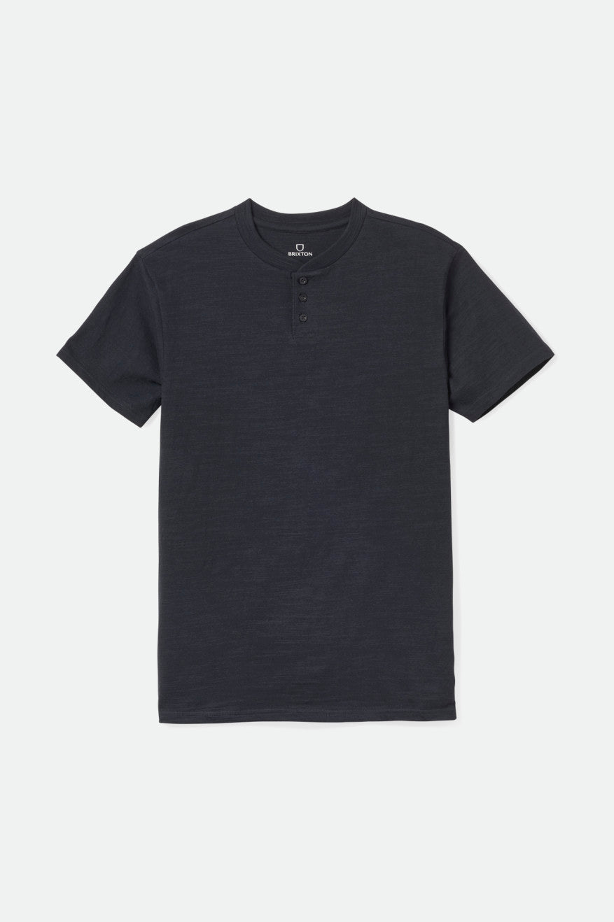 Tops Brixton Basic Slub S/S Henley Hombre Negros | CYGEMO751