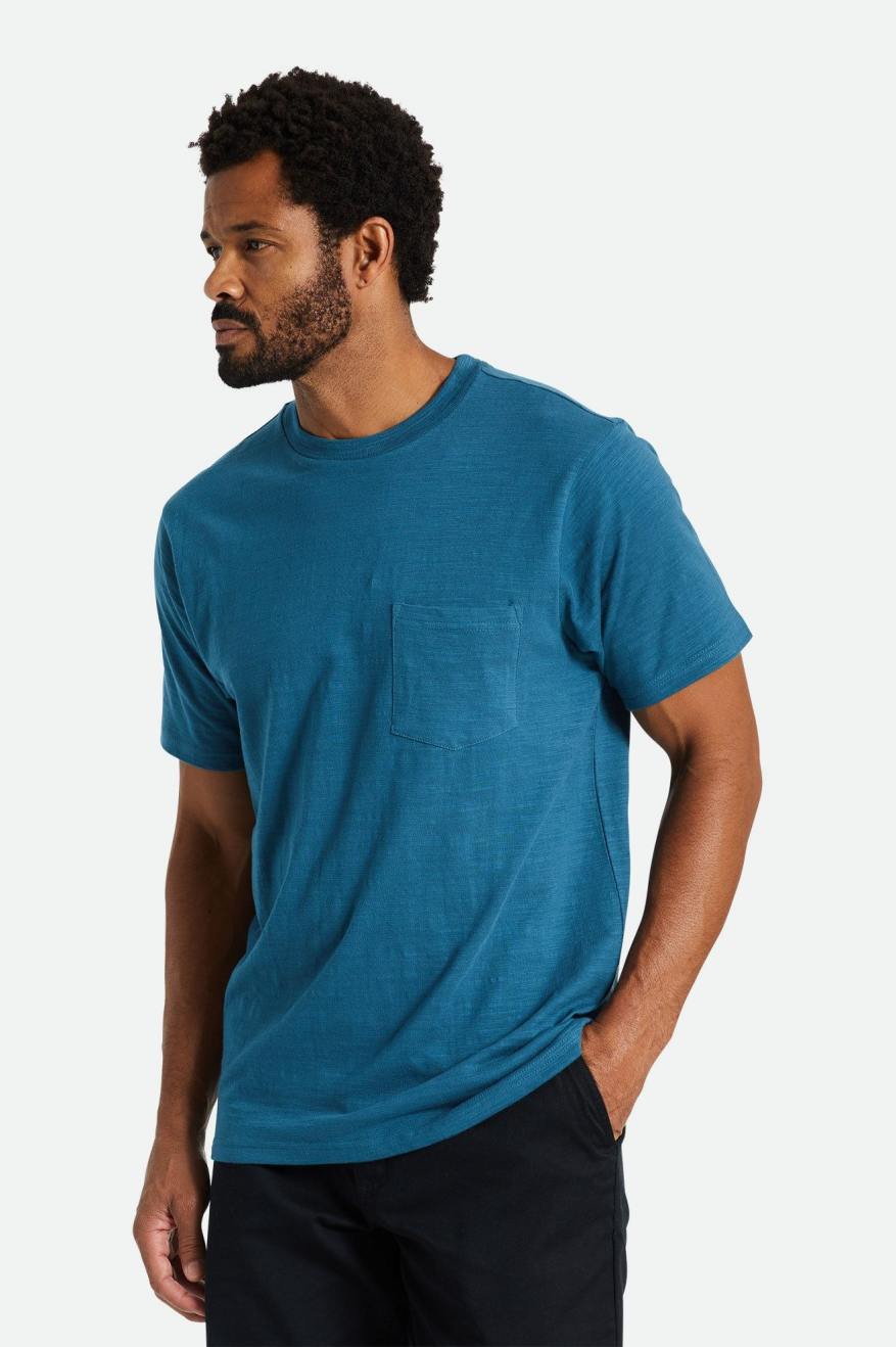 Tops Brixton Basic Slub S/S Pocket Hombre Turquesa | NGYZUF792