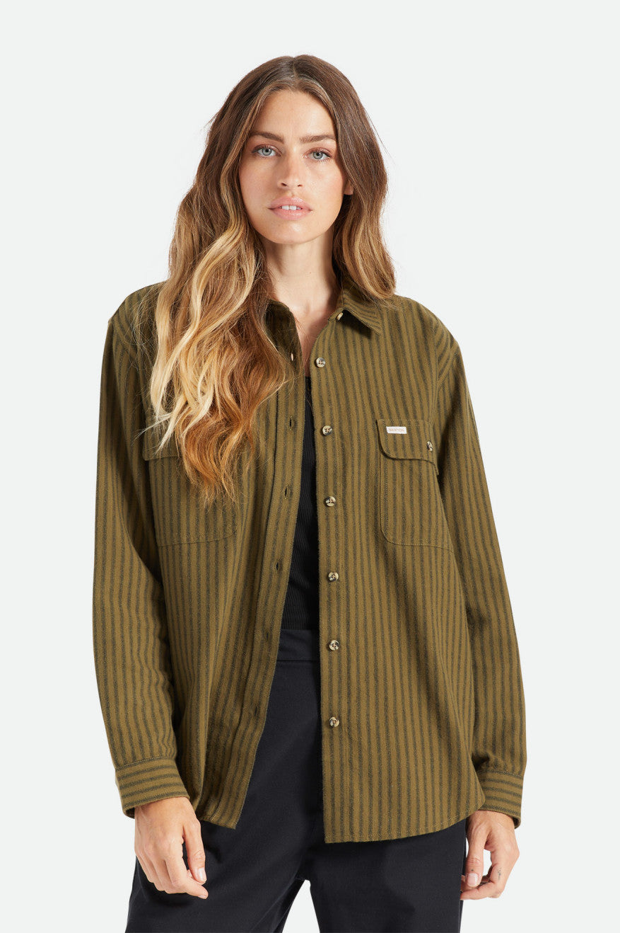 Tops Brixton Bowery Boyfriend L/S Mujer Verde Oliva | RTBVMX489