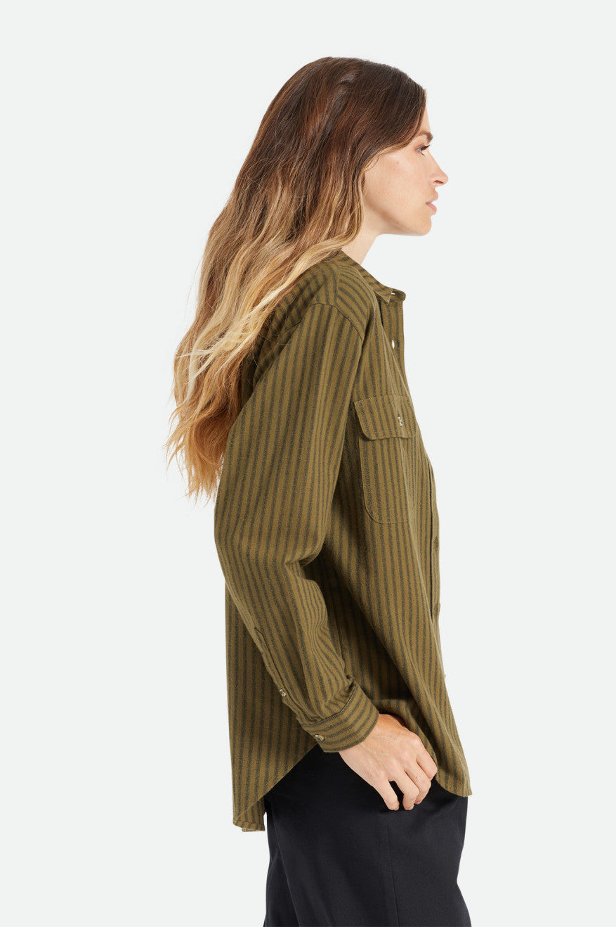 Tops Brixton Bowery Boyfriend L/S Mujer Verde Oliva | RTBVMX489