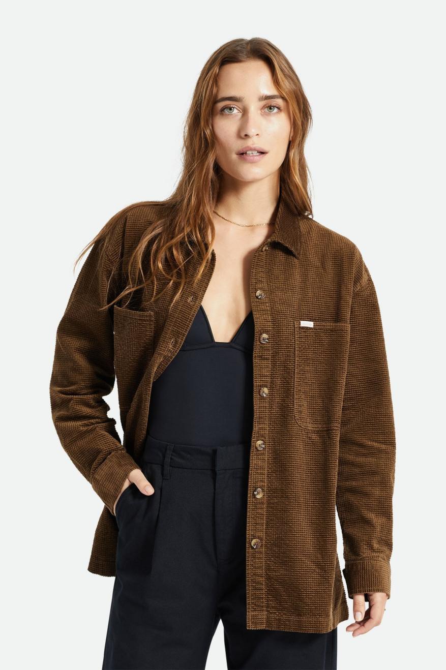 Tops Brixton Dundee Corduroy Overshirt Mujer Marrom | WIXHMA712