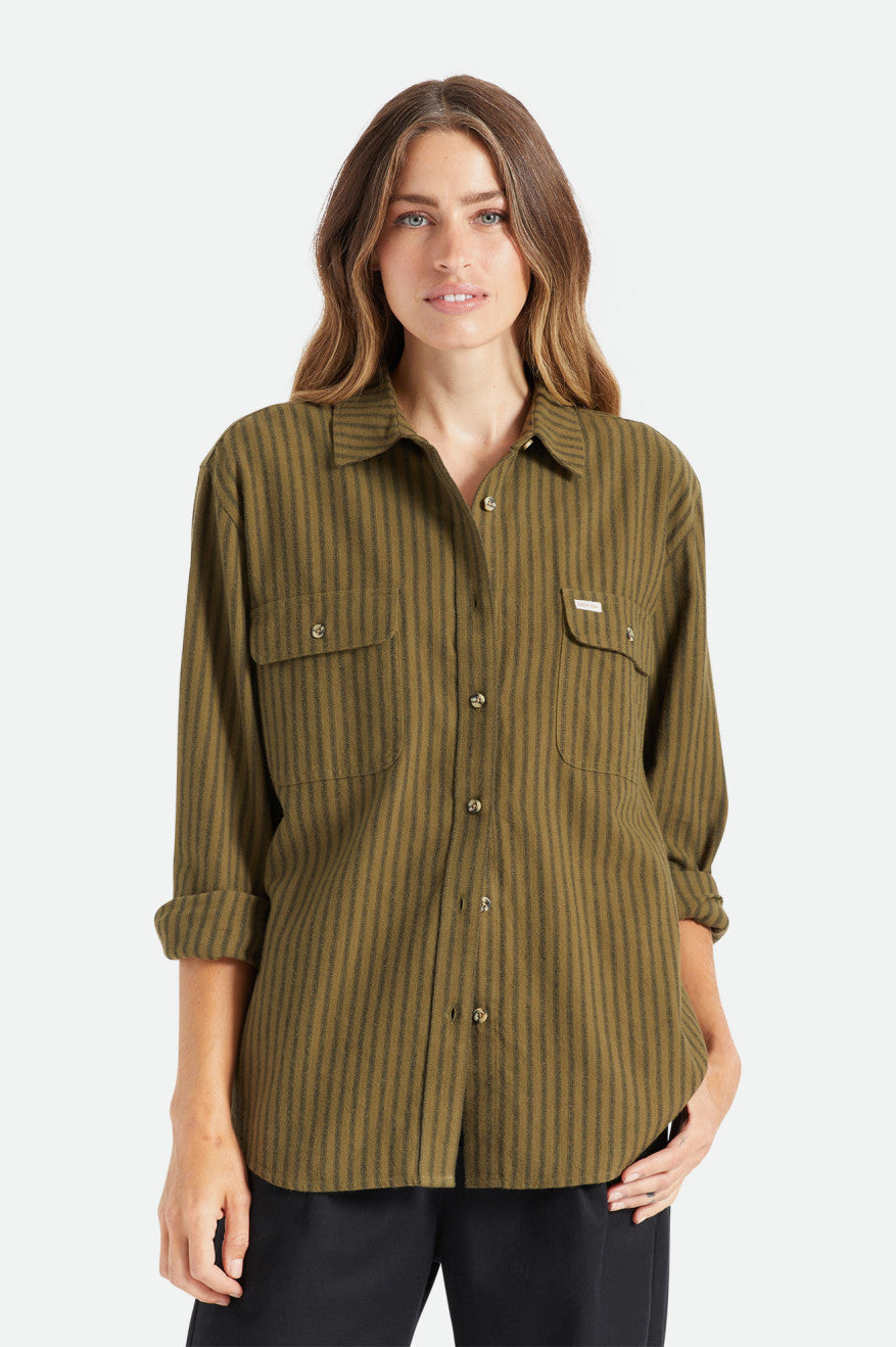 Tops De Franela Brixton Bowery Boyfriend L/S Mujer Verde Oliva | LBGHWJ876