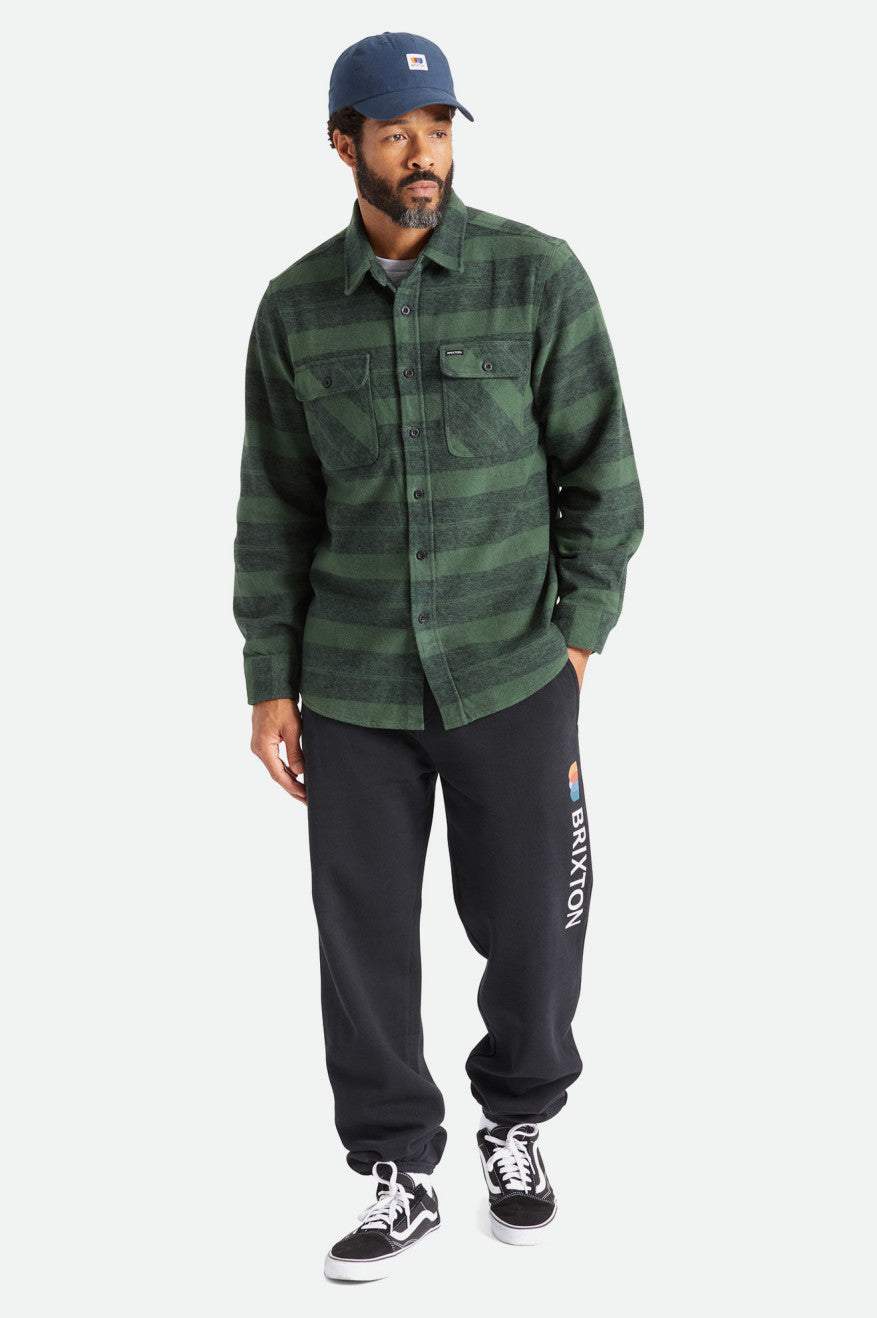 Tops De Franela Brixton Bowery Heavy Weight L/S Hombre Verdes | MKDCJP901