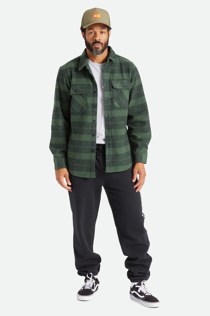 Tops De Franela Brixton Bowery Heavy Weight L/S Hombre Verdes | MKDCJP901