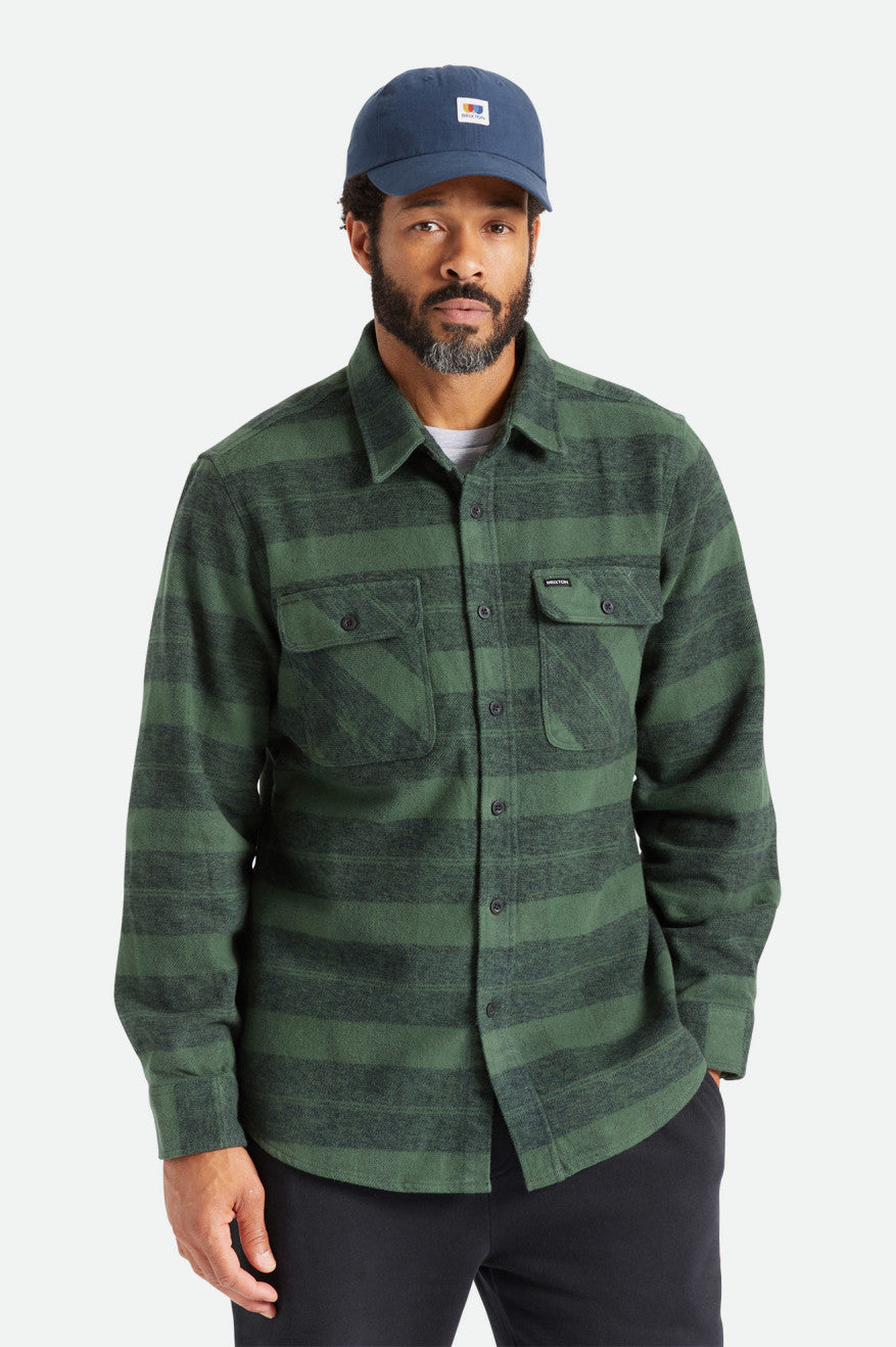 Tops De Franela Brixton Bowery Heavy Weight L/S Hombre Verdes | MKDCJP901