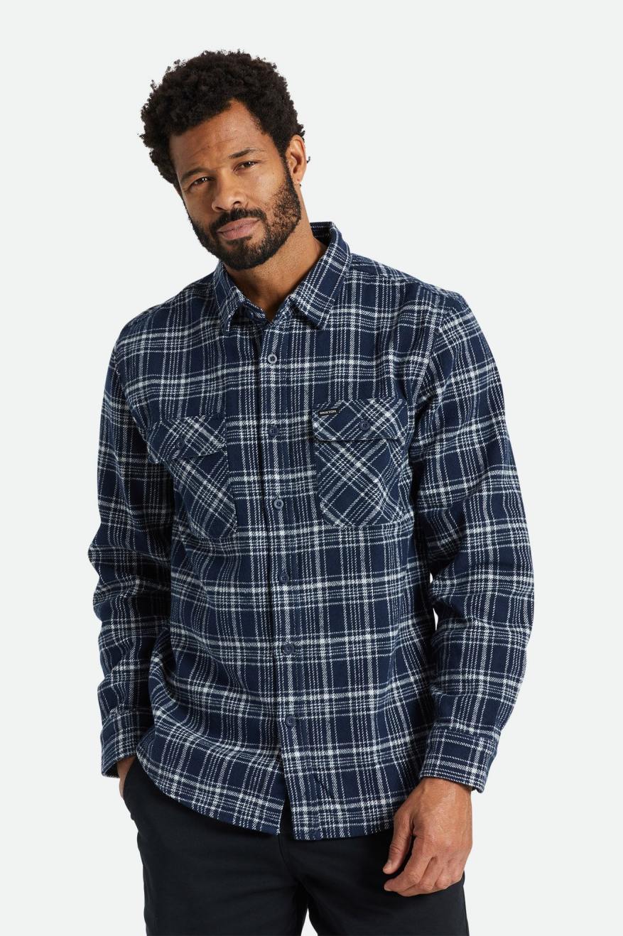 Tops Tejidos Brixton Bowery Heavy Weight L/S Hombre Azul Marino Grises | EVDTKR346