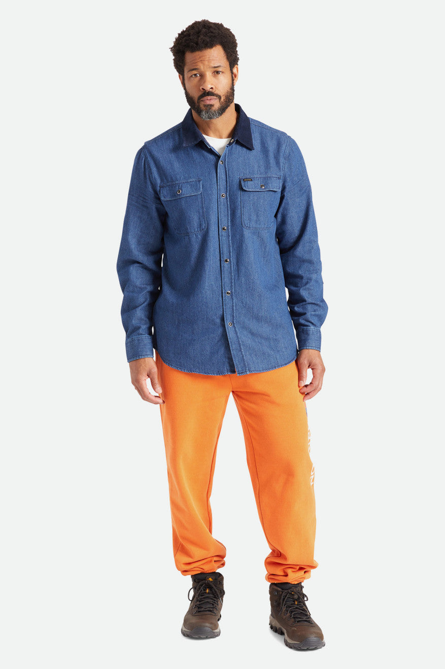 Tops Tejidos Brixton Bowery Reserve L/S Woven Hombre Azules | UMORIJ703