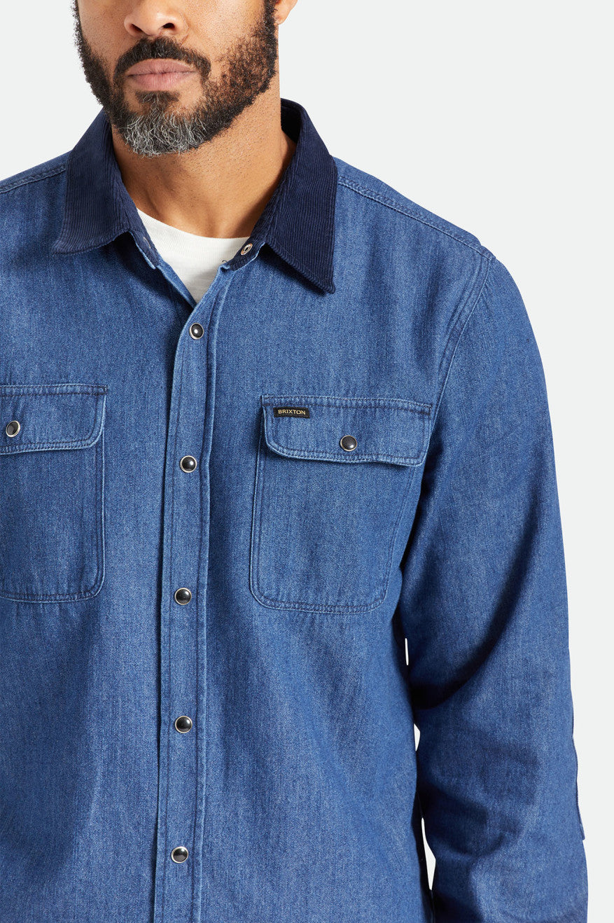 Tops Tejidos Brixton Bowery Reserve L/S Woven Hombre Azules | UMORIJ703