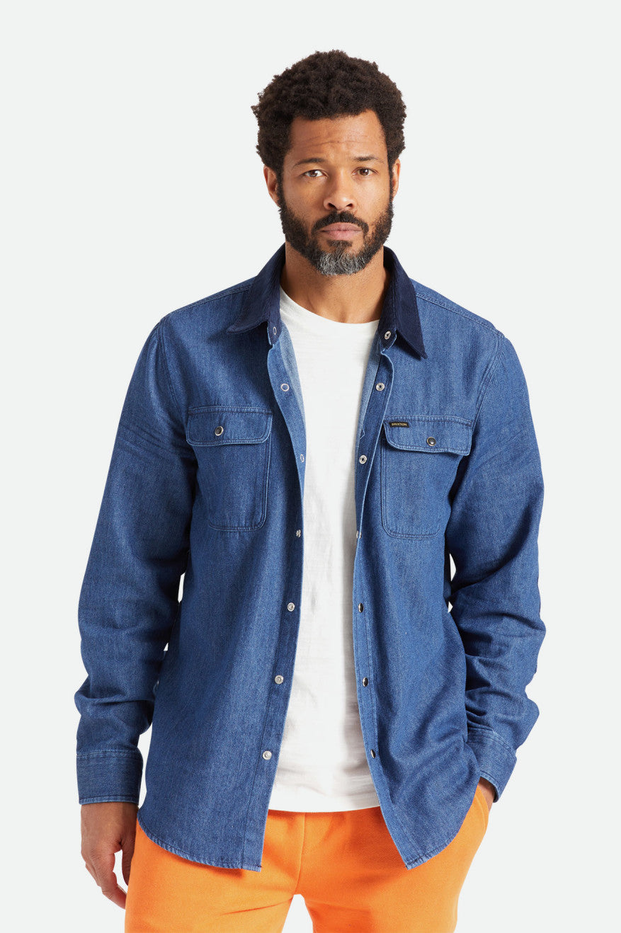 Tops Tejidos Brixton Bowery Reserve L/S Woven Hombre Azules | UMORIJ703