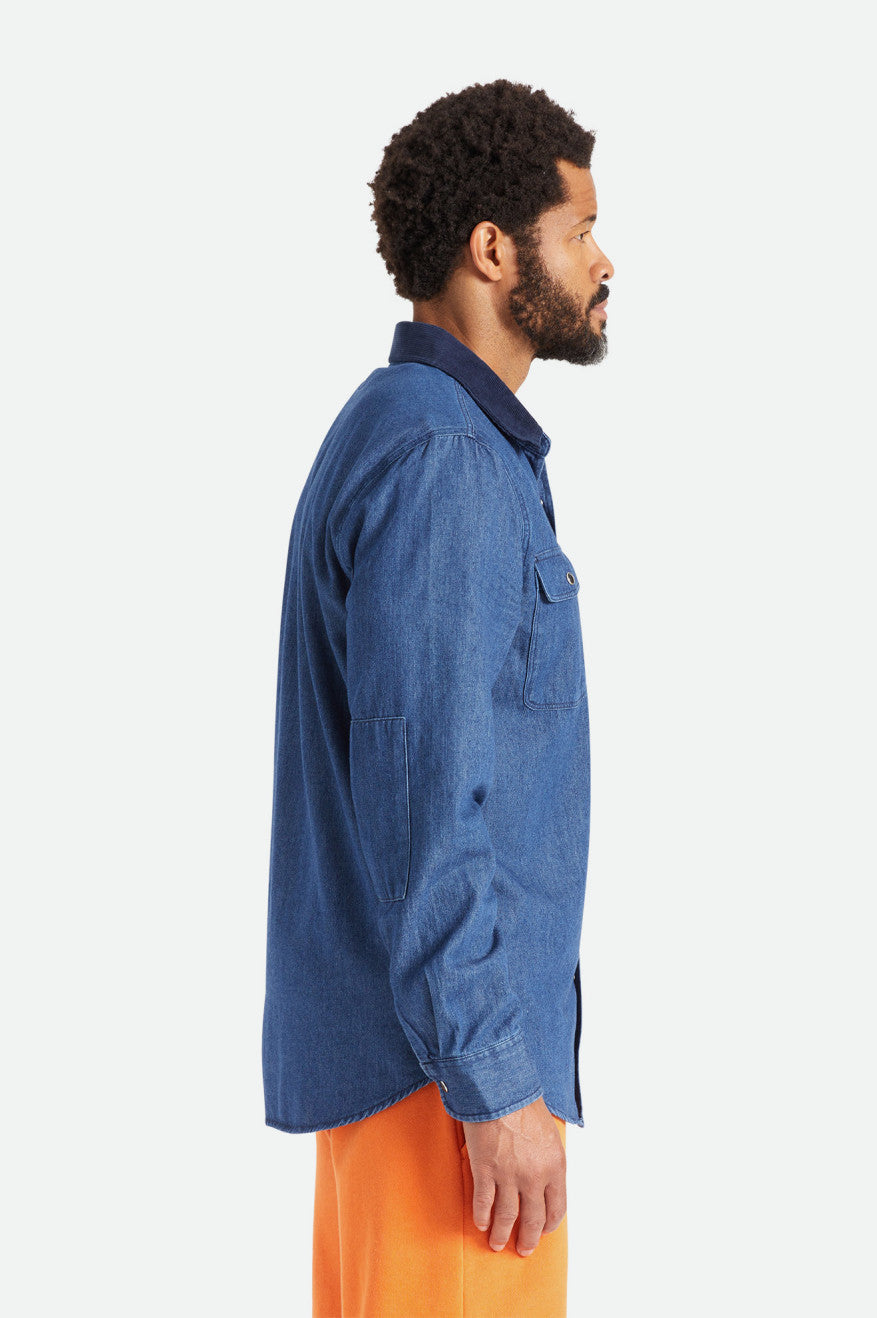 Tops Tejidos Brixton Bowery Reserve L/S Woven Hombre Azules | UMORIJ703