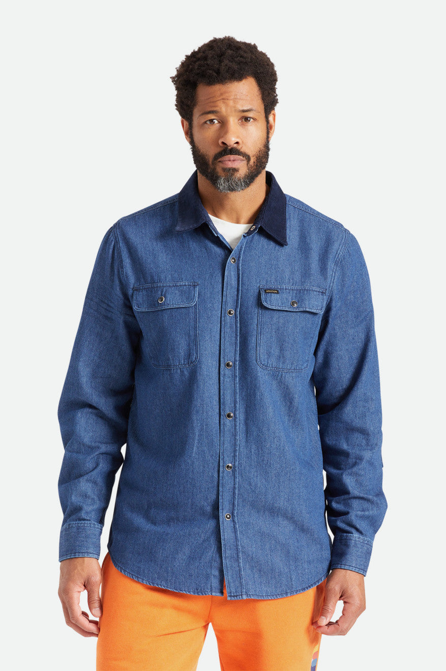 Tops Tejidos Brixton Bowery Reserve L/S Woven Hombre Azules | UMORIJ703