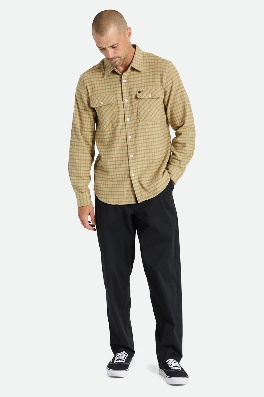 Tops Tejidos Brixton Bowery Stretch L/S Utility Hombre Beige Verde Oliva | QXTWHB683