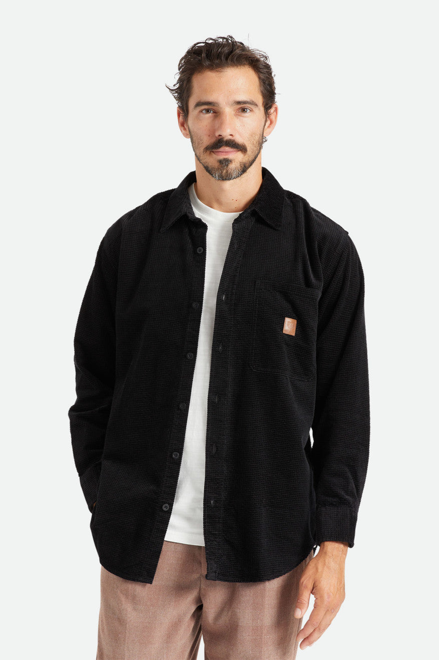 Tops Tejidos Brixton Porter L/S Waffle Corduroy Hombre Negros | FRVNUA273