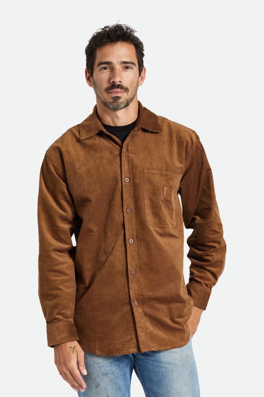 Tops Tejidos Brixton Porter L/S Waffle Corduroy Hombre Marrom | JMSBWP284