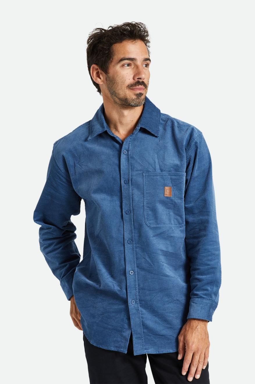 Tops Tejidos Brixton Porter L/S Waffle Corduroy Hombre Azules | MRGJBN670