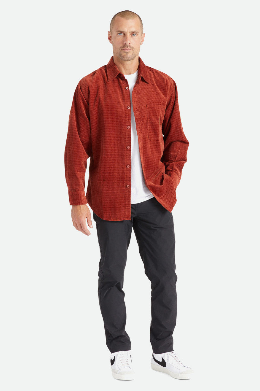 Tops Tejidos Brixton Porter L/S Waffle Corduroy Hombre Rojos | NTQVUE981