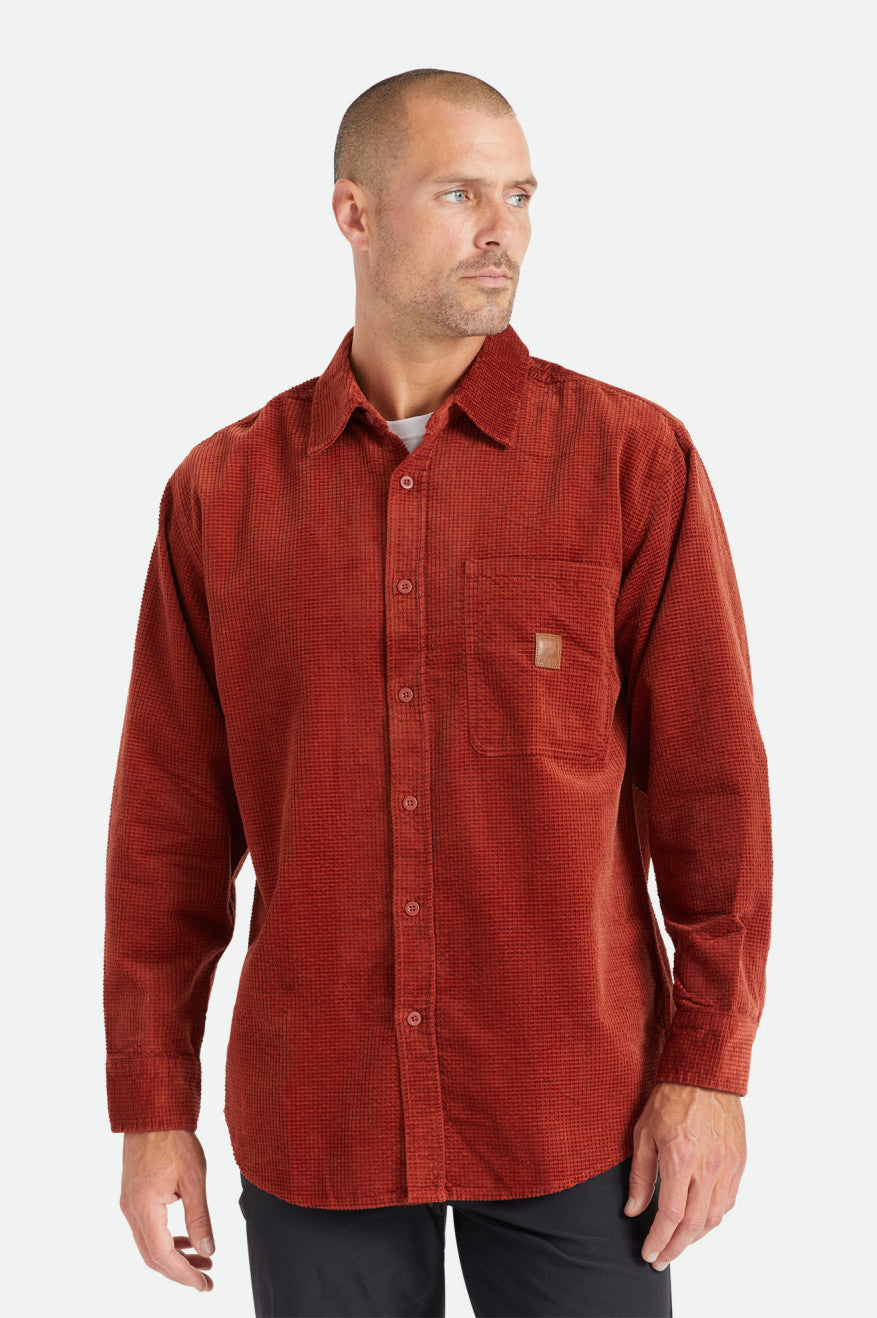 Tops Tejidos Brixton Porter L/S Waffle Corduroy Hombre Rojos | NTQVUE981