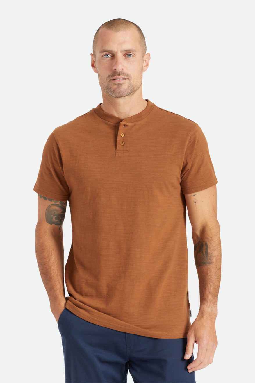 Prendas De Punto Brixton Basic Slub S/S Henley Hombre Marrom | QOPWHF482