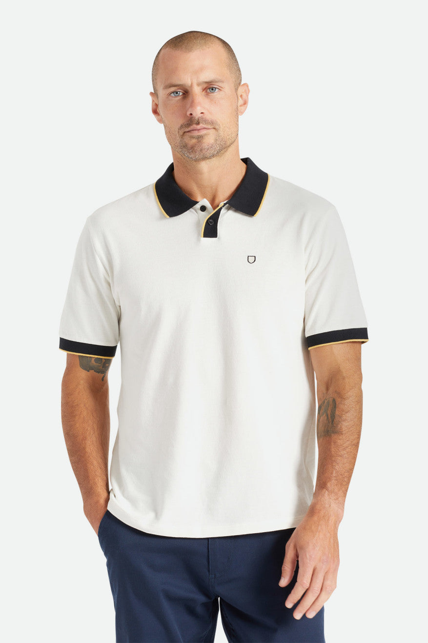 Prendas De Punto Brixton Proper S/S Polo Hombre Blancos Negros | KUDJGM094